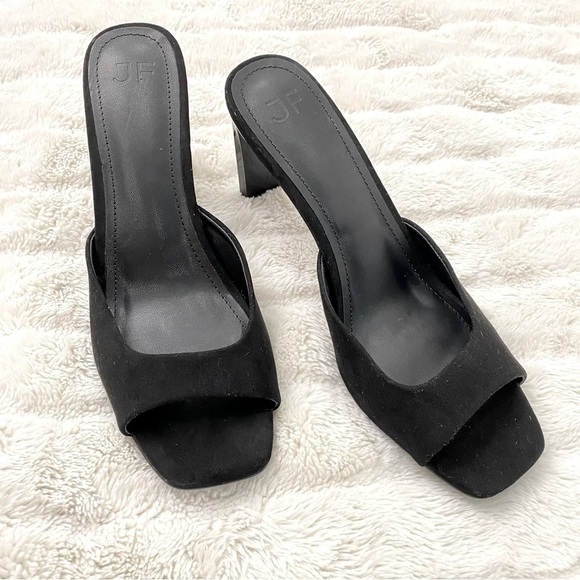 Just Fab Black Suede Mules Heels Size 9.5 - Picture 2 of 10